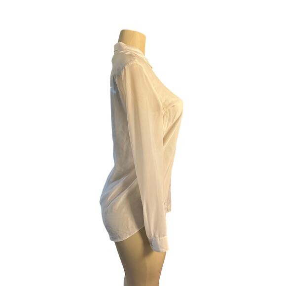 Women S The Kooples Cream White Button-Down 100% Silk Blouse Shirt Top Long Slv - Picture 6 of 7